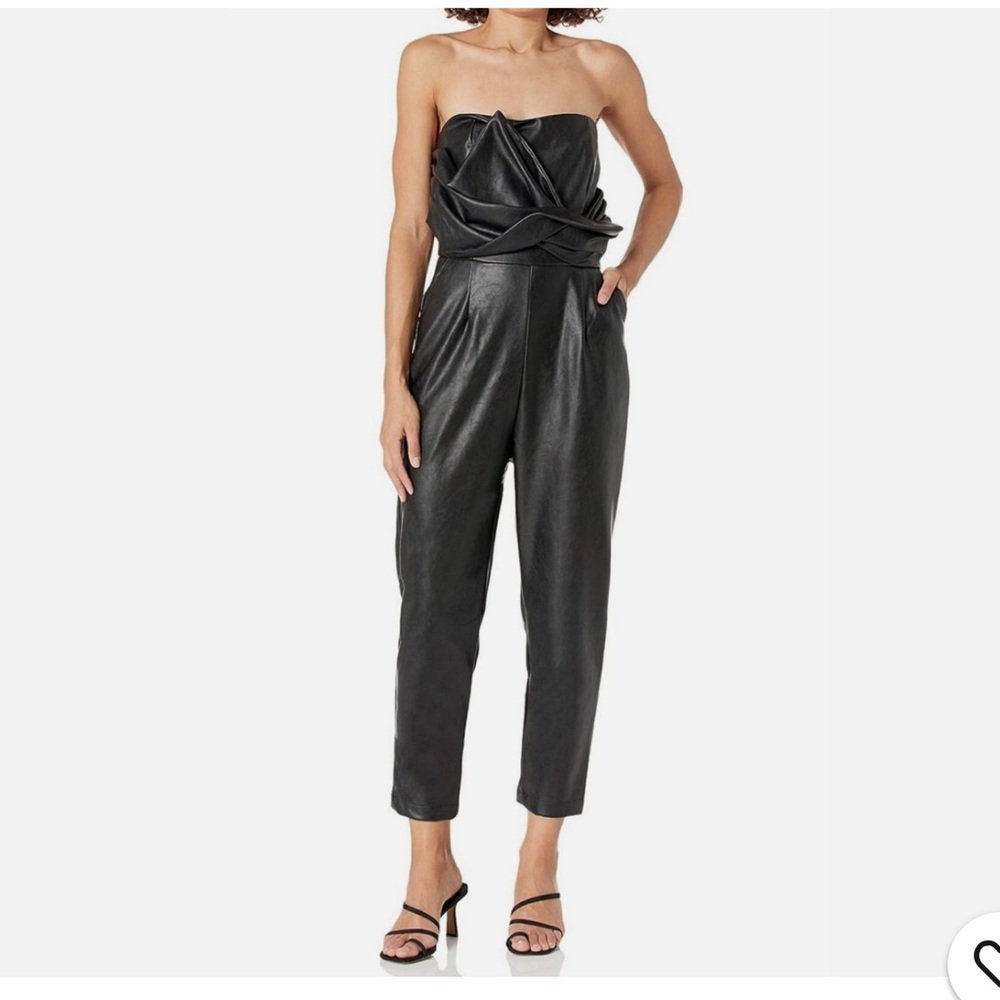 🖤 Kendall + Kylie‎ Black Faux Leather Strapless Front Tie Jumpsuit Small NWT 🖤